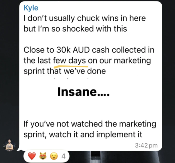 Kyle's message: close to 30k AUD cash collected in the last few days